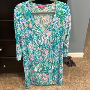 Tropical Blue and Pink Beach Coverup Dress